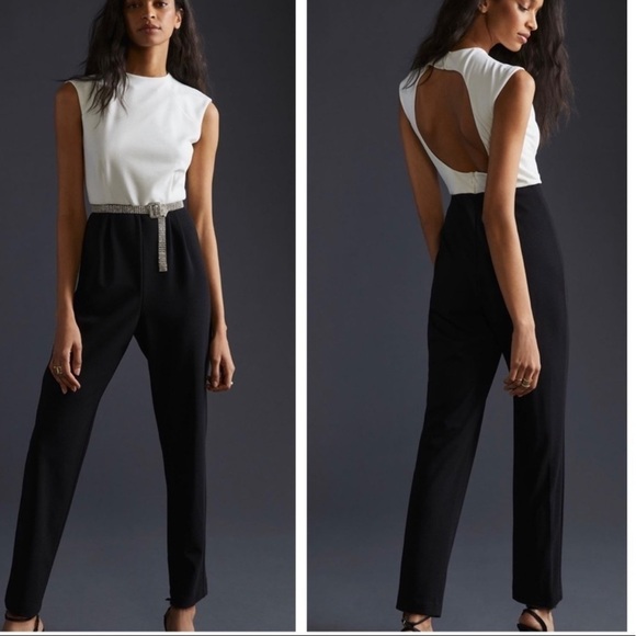 Hutch Open Back Contemporary Jumpsuit White Black New With Tag Size 6 - Picture 1 of 8